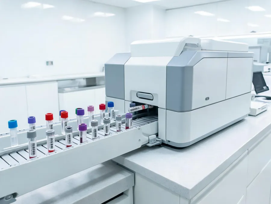 Clinical chemistry analyzer with sample track
